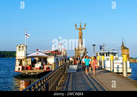 Germany, Bade Wurttemberg, Lake Constance (Bodensee), Konstanz, the port and Imperia with King Sigismund and Pope Martin V statue by Peter Lenk Stock Photo
