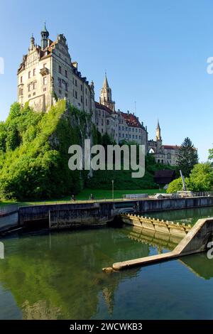 Germany, Baden Wurttemberg, Upper Swabia (Schwäbische Alb), Sigmaringen, Sigmaringen Castle, a Hohenzollern castle, royal residential palace and administrative seat of the Princes of Hohenzollern-Sigmaringen Stock Photo