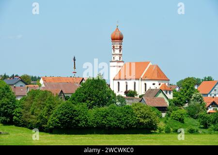 Germany, Bade Wurttemberg, Upper Swabia, Upper Swabian Baroque Road, Steinhausen an der Rottum, Assumption pilgrimage church Stock Photo