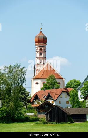 Germany, Bade Wurttemberg, Upper Swabia, Upper Swabian Baroque Road, Steinhausen an der Rottum, Assumption pilgrimage church Stock Photo