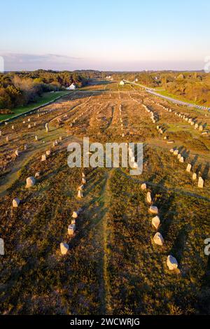 France, Morbihan, Carnac, megalithic site of Menec (aerial view) Stock Photo