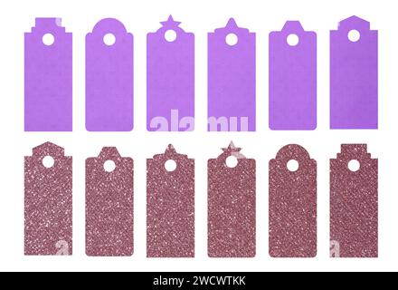 Paper tags of various shapes with a hole on an isolated background, coupon Stock Photo