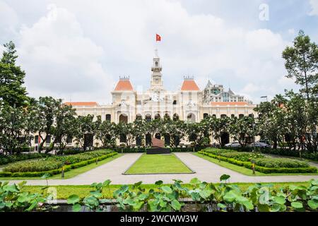 Vietnam, Ho Chi Minh City, Saigon, The Peoples' Commitee building in Ho Chi Ming Square Stock Photo