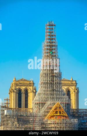 France, Paris, Île de la Cite, Notre Dame de Paris cathedral, restoration scaffolding Stock Photo