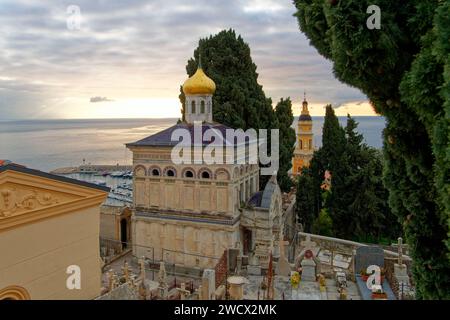 France, Alpes Maritimes, Cote d'Azur, Menton, the old town dominated by the Saint Michel Archange basilica Stock Photo