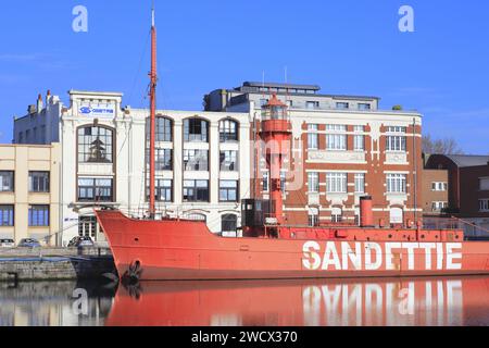 France, Nord, Dunkirk, Bassin du Commerce, the Sandettié lightship (1947) part of the afloat collection of the Dunkirk Port Museum Stock Photo