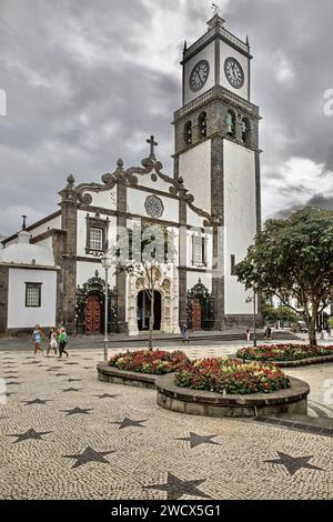 Portugal, Azores archipelago, Sao Miguel island, Ponta Delgada, Matriz de Sao Sebastiao or Saint Sebastian church Stock Photo