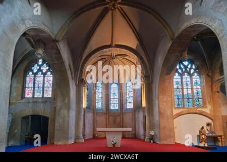 France, Moselle, Metz, Saint Maximin church, Louve and Gournay chapels and the stained glass windows made according to designs by Jean Cocteau in 1962 Stock Photo