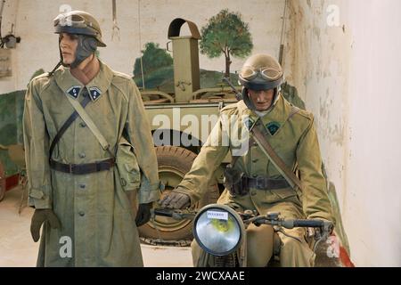 France, Moselle, Veckring, the Hackenberg work, fortification part of the Maginot line, bikers Stock Photo