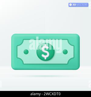 3d dollar bill icon symbol. green paper bill, Cash, interest rate, business and finance, investment, financial, payment concept. 3D vector isolated il Stock Vector