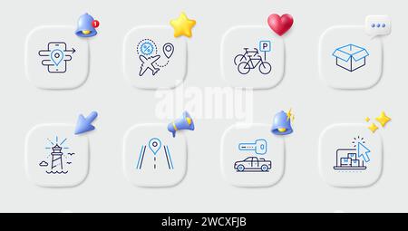 Online storage, Bicycle parking and Road line icons. For web app, printing. Vector Stock Vector