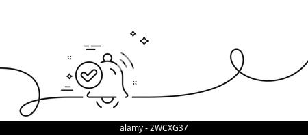 Notification received line icon. Selected reminder sign. Alarm bell. Continuous line with curl. Vector Stock Vector