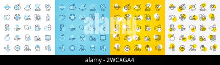 Vector icons set of Eye target, Beach umbrella and Sun protection line icons. For web app. Vector Stock Vector