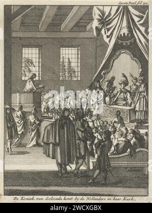 King of Golkonda visits the Dutch in their church, Jan Luyken, 1693 print Print at the top right marked: first part fol 191. Amsterdam paper etching king. interior of church Stock Photo