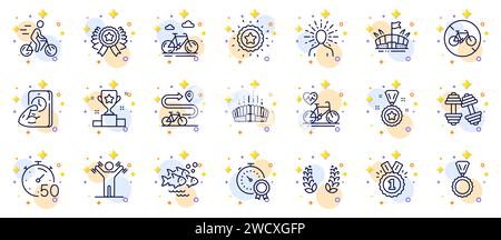Outline set of Winner star, Bicycle prohibited and Best result line icons for web app. Pictogram icon. Vector Stock Vector