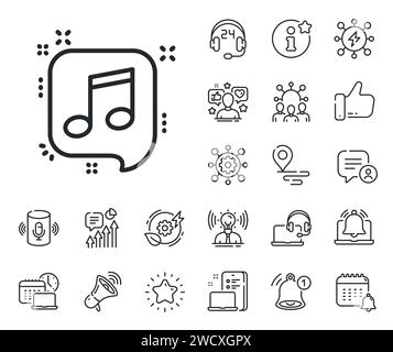Musical note in speech bubble line icon. Music sign. Place location, technology and smart speaker. Vector Stock Vector