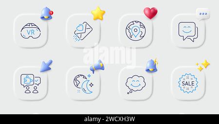 Pin, Puzzle and Love letter line icons. For web app, printing. Vector Stock Vector