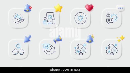 Skin care, Sunscreen and Iron line icons. For web app, printing. Vector Stock Vector