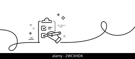Checklist line icon. Clipboard document sign. Continuous line with curl. Vector Stock Vector