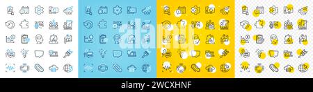 Vector icons set of Voice wave, Chat message and Puzzle line icons. For web app. Vector Stock Vector