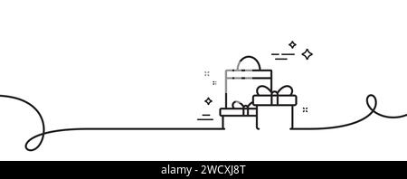 Gift boxes line icon. Present sign. Continuous line with curl. Vector Stock Vector
