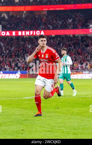 António Silva of SL Benfica seen in action during the Liga Portugal 2023/24 match between Benfica and Rio Ave at Estádio do Sport Lisboa e Benfica. Final score; Benfica 4 - 1 Rio Ave. Stock Photo