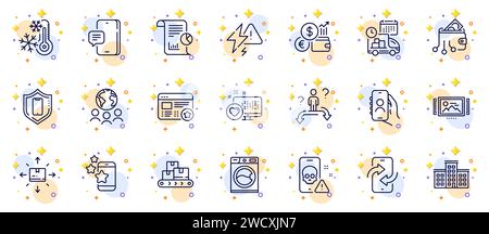 Outline set of Best app, Smartphone protection and User call line icons for web app. Pictogram icon. Vector Stock Vector