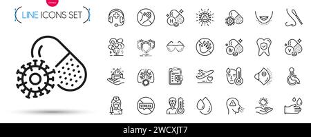 Pack of Vanadium mineral, Cough and Skin care line icons. Pictogram icon. Vector Stock Vector