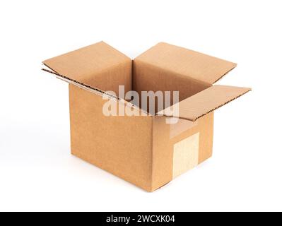 Close-up of cardboard box isolated on white. Stock Photo
