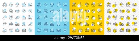 Vector icons set of Eco bike, Electric bike and Yoga line icons. For web app. Vector Stock Vector