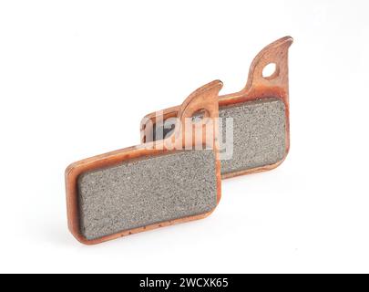 New bicycle disk brake pads isolated on white Stock Photo