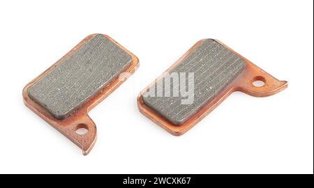 New bicycle disk brake pads isolated on white Stock Photo