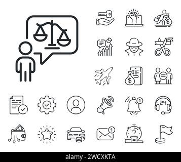 Lawyer line icon. Court judge sign. Salaryman, gender equality and alert bell. Vector Stock Vector