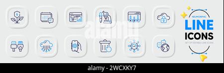 App settings, Cloud protection and Microscope line icons for web app. Pictogram icon. Vector Stock Vector