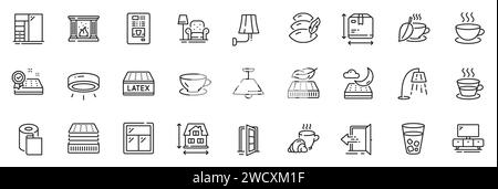 Icons pack as Mattress guarantee, Box size and Tv stand line icons. For web app. Vector Stock Vector