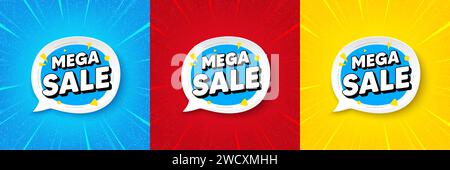 Mega sale bubble. Discount banner shape. Sunburst offer banner, flyer or poster. Vector Stock Vector