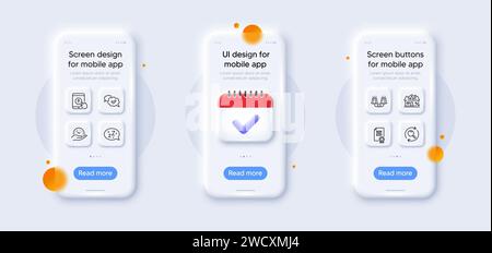 Approved, Mortgage and Sleep line icons pack. For web app. 3d phone mockups. Vector Stock Vector