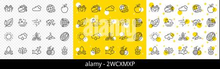 Outline Windy weather, Slow fashion and Gluten free line icons. For web app. Vector Stock Vector