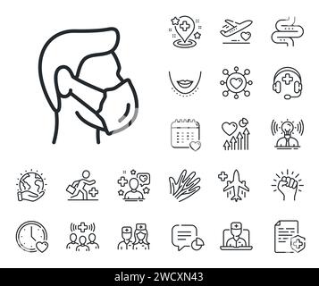 Medical mask line icon. Safety breathing respiratory mask sign. Online doctor, patient and medicine. Vector Stock Vector