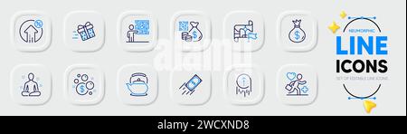 Destination flag, Swipe up and Launder money line icons for web app. Pictogram icon. Vector Stock Vector