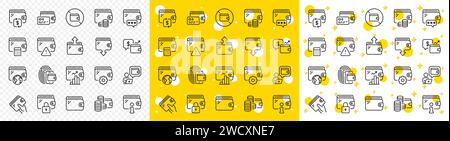 Wallet line icons. Money transfer, Credit card payment, Withdraw funds icons. Cash purse, Fingerprint access. Vector Stock Vector