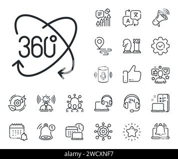 360 degree line icon. Full rotation sign. VR technology simulation. Place location, technology and smart speaker Vector Stock Vector