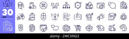 Gear, Seo gear and Like app line icons pack. For web app. Vector Stock Vector