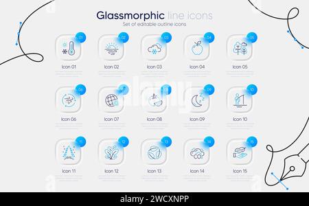 Set of Weather thermometer, World weather and Leaves line icons for web app. Pictogram icon. Vector Stock Vector