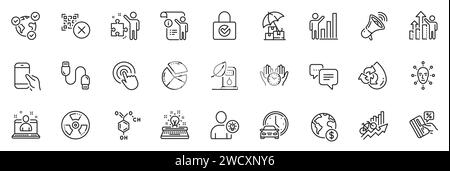 Icons pack as Megaphone, Best manager and Book car line icons. For web app. Vector Stock Vector