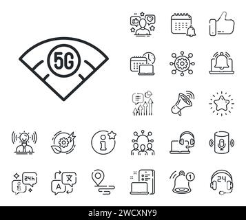5g wi-fi technology line icon. Wifi wireless network sign. Place location, technology and smart speaker. Vector Stock Vector
