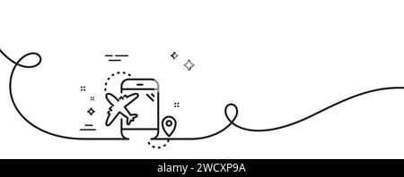Airplane travel line icon. Trip flight destination sign. Continuous line with curl. Vector Stock Vector