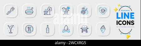 Gas grill, Orange juice and Ice cream line icons for web app. Pictogram icon. Vector Stock Vector