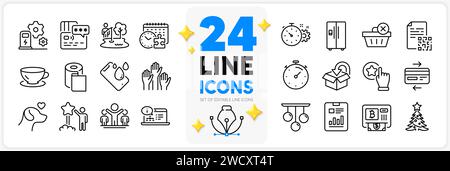 Icons set of Paper wallpaper, Refrigerator and Espresso line icons. For web app. Vector Stock Vector