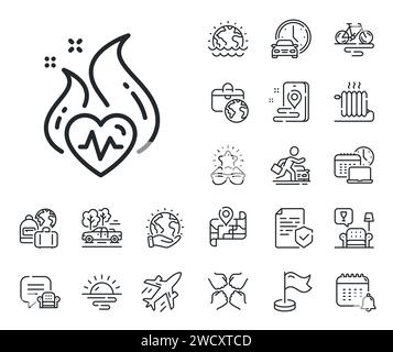 Cardio training line icon. Fat burning workout sign. Plane jet, travel map and baggage claim. Vector Stock Vector